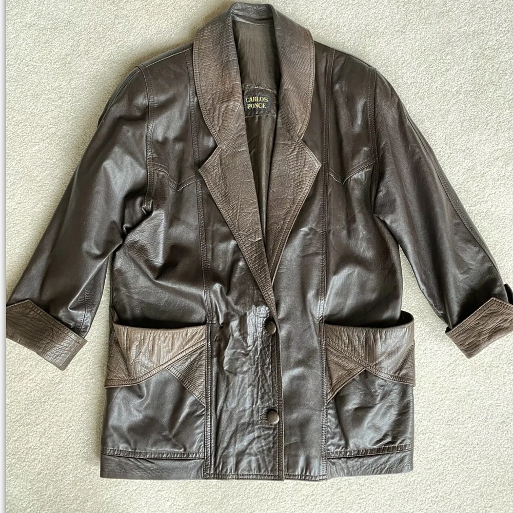 Vintage Carlos Ponce 80s Leather Oversized Jacket Coat Sz M